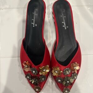 Red and Gold Heels with Shimmering Embellishments